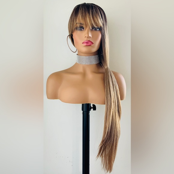 Ombre Brown Sugar 30” Premium Fiber Wig with Bangs for Daily Wear/Events - Picture 4 of 7